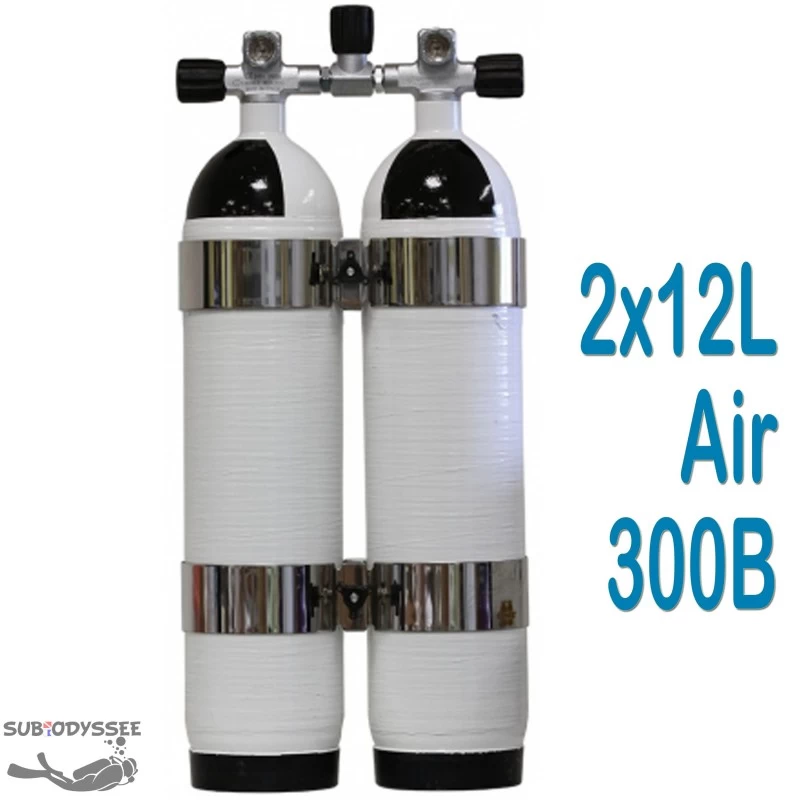 Bi Bouteille Carbone 12 Litres 300 Bars + 2 Cerclages Inox OMS - CarbonDive