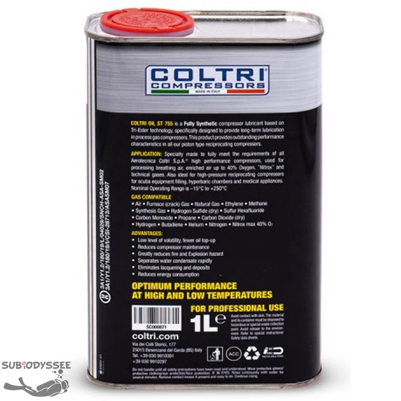 Huile Synthétique ST755 Compatible Air, Nitrox, Gaz Naturel (1 Litre) - COLTRI – Image 3