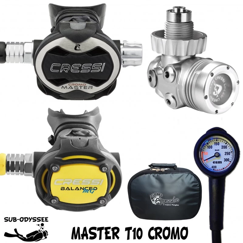 MASTER T10 SC CROMO Pack Détendeur + Octopus MG BALANCED + Manomètre Compact + Sacoche - Cressi