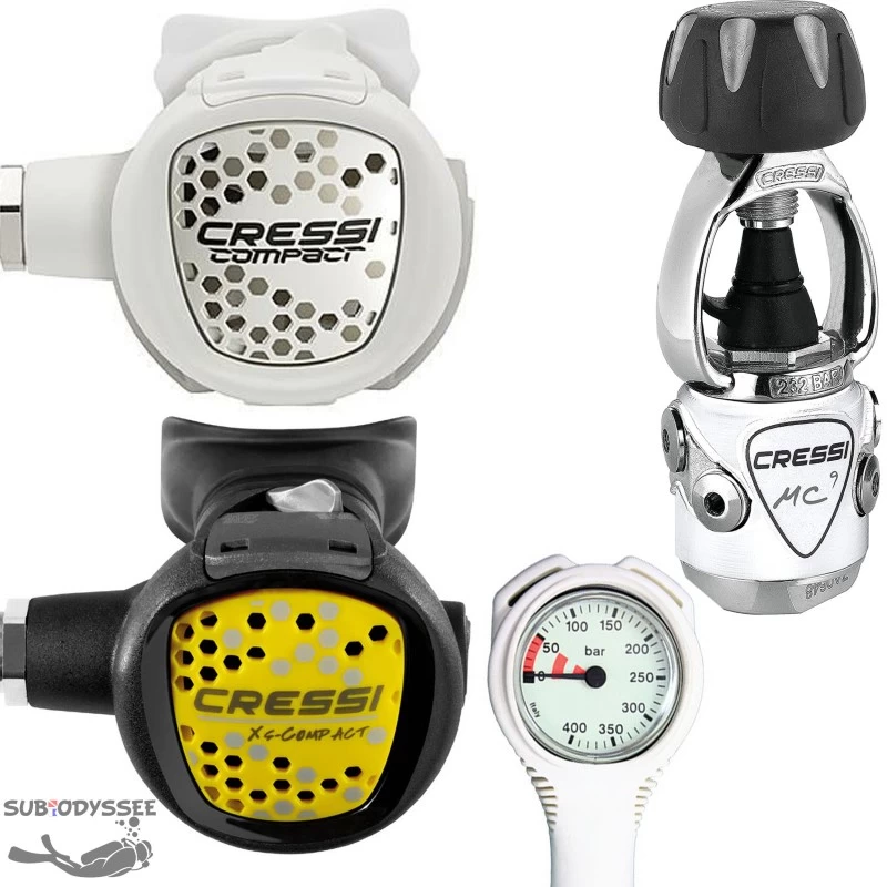 MC9 COMPACT White Pack Détendeur + Octopus Compact + Manomètre Blanc - Cressi